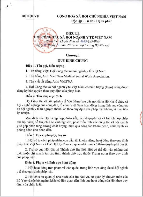 Điều lệ Hội Công tác xã hội ngành Y tế Việt Nam
